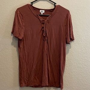 The Buckle Burgundy Short Sleeve Shirt with Tie-up Front Boho